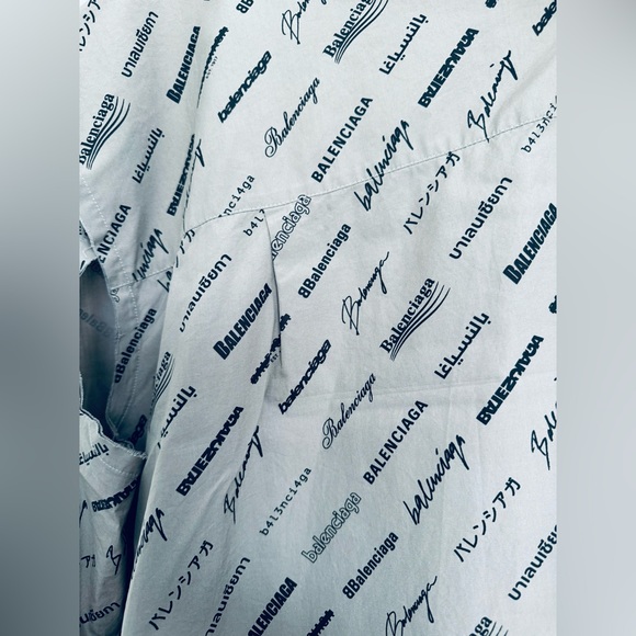 BALENCIAGA Gorgeous Logo all over written midi Poplin shirt dress Dust black - Picture 12 of 17
